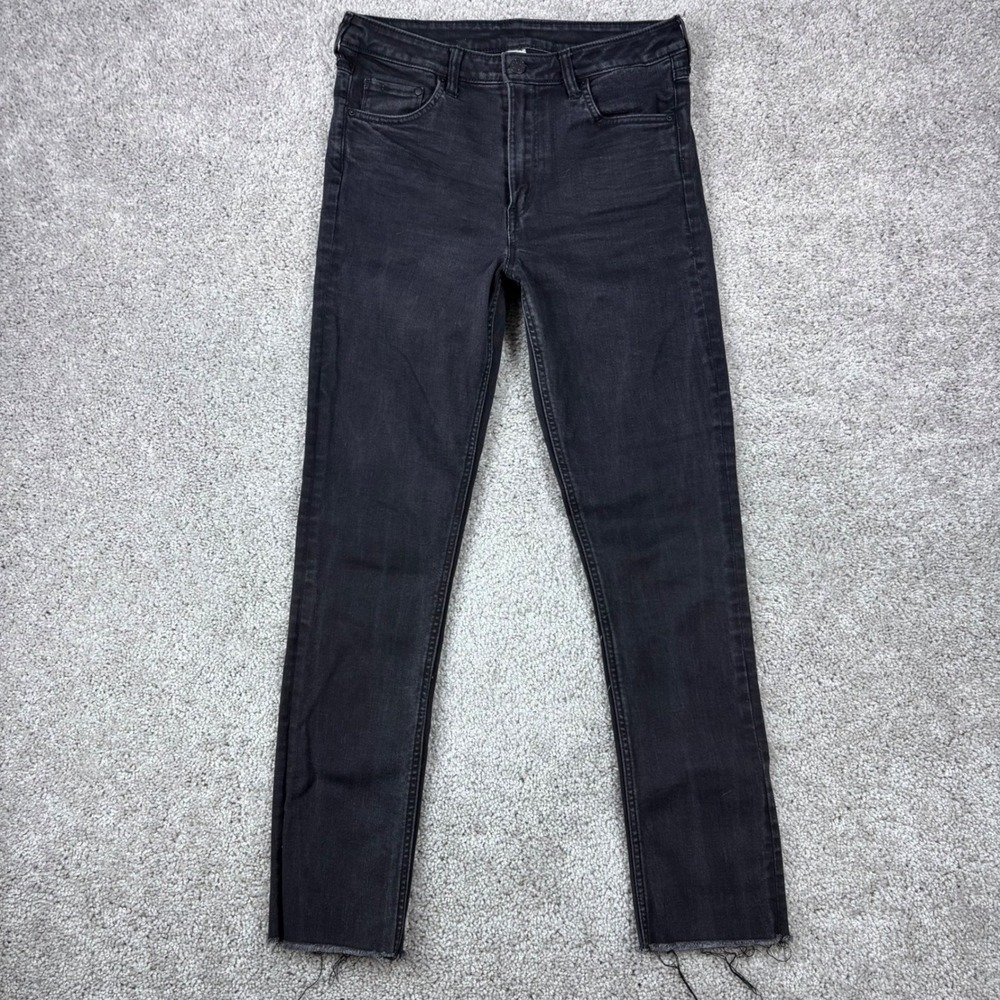 HM Denim Womens 30 Slim Ankle High Waist Jeans Faded Black Raw Hem 0547440 6